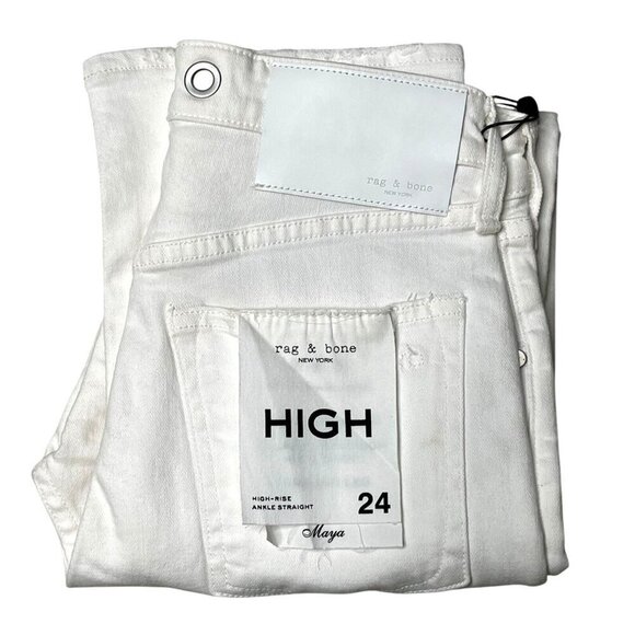 NWT Rag & Bone The Maya High Rise Ankle Straight White Denim Jeans Size 24 - Picture 6 of 11